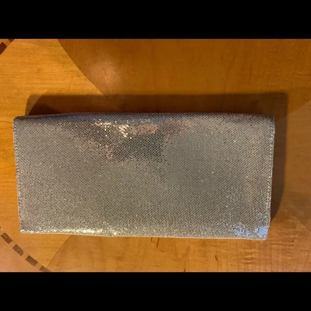 Victoria’s Secret Silver Sparkle Bling Pink Lining Sparkle Evening Clutch 10X5